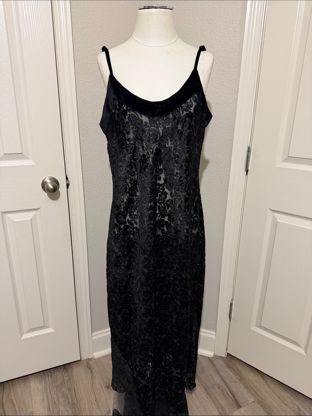 Victoria's Secret Vintage Gold Label Black Velvet Burnout Maxi Slip Dress